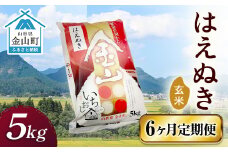 令和6年産《定期便》 金山産米 はえぬき【玄米】（5kg）×6ヶ月計30kg 定期便 6ヶ月 米 お米 ご飯 玄米 ブランド米 送料無料 東北 山形 金山町 F4B-0526