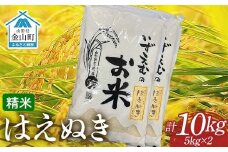 先行予約 令和7年産 金山町産はえぬき 精米 5kg×2（10kg）米 お米 白米 ご飯 精米 ブランド米 送料無料 東北 山形 金山町 F4B-0614