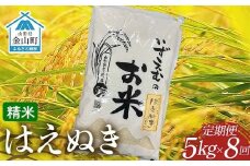 先行予約 令和7年産 金山町産はえぬき 定期便 5kg×8回（40kg）米 お米 白米 ご飯 精米 ブランド米 送料無料 東北 山形 金山町 F4B-0615