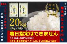 【令和6年産】はえぬき20㎏（5㎏×4袋） 無洗米