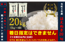【令和6年産】はえぬき20㎏（5㎏×4袋） 通常精米