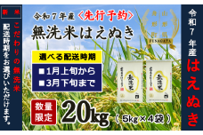 3月下旬発送【先行予約】令和7年産　無洗米はえぬき20kg（5kg×4袋）1月～3月発送