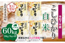 ＜令和7年産米先行受付＞ 真室川町産 こしひかり 【白米】 定期便 60kg （20kg×２ヶ月間隔で3回お届け）＜配送時期指定可＞