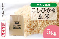 ＜令和7年産米先行受付＞ 大蔵村産 こしひかり 【玄米】 5kg （5kg×1袋）＜配送時期選べます＞