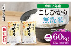 ＜令和7年産米先行受付＞ 大蔵村産 こしひかり 【無洗米】 定期便 60kg （10kg×1ヶ月間隔で6回お届け）＜配送時期選べます＞