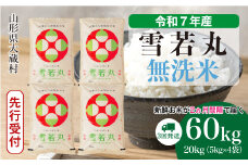 ＜令和7年産米先行受付＞ 大蔵村産 雪若丸 【無洗米】 定期便 60kg （20kg×2ヶ月間隔で3回お届け）＜配送時期選べます＞