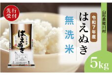 ＜令和7年産米先行受付＞ 鮭川村 はえぬき 【無洗米】5kg （5kg×1袋）＜配送時期選べます＞