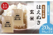 ＜令和7年産米先行受付＞ 鮭川村 はえぬき 【玄米】 20kg （10kg×2袋）＜配送時期選べます＞