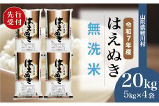 ＜令和7年産米先行受付＞ 鮭川村 はえぬき 【無洗米】20kg （5kg×4袋）＜配送時期選べます＞