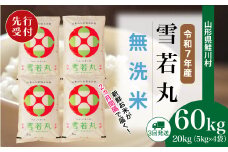 ＜令和7年産米先行受付＞ 鮭川村 雪若丸 【無洗米】 定期便 60kg （20kg×2ヶ月間隔で3回お届け）＜配送時期選べます＞