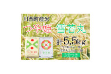 つや姫・雪若丸計5.5kg　3分つきセット　真空パック詰【1144420】
