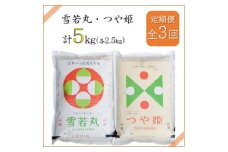 2023年1月発送開始『定期便』川西町産米「雪若丸」「つや姫」精米セット各2.5kg全3回【5074615】