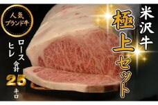 人気のブランド和牛　米沢牛「極上」セット（冷蔵便）サーロイン・ヒレ肉 合計25kg