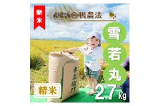 【令和7年産・精米】ecofarmすがわらの合鴨農法雪若丸27kg※10月下旬頃から順次配送