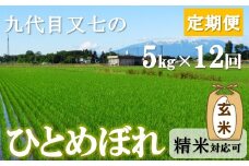 【定期便12回】九代目又七の【玄米】ひとめぼれ5kg　有機土壌醸成農法※発送開始【新米10月～】