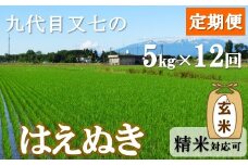 【定期便12回】九代目又七の【玄米】はえぬき5kg　有機土壌醸成農法※発送開始【新米10月～】