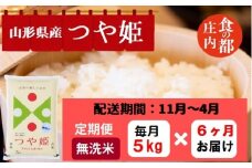 【11月～4月発送】無洗米山形県産つや姫5kg×6回【定期便6回】