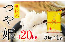 庄内産つや姫 無洗米20kg 5kg×4袋 コシヒカリの原点、亀の尾発祥の地 庄内 令和6年産 2024年産 ブランド米【073-043A】