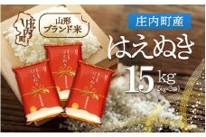 庄内町産 はえぬき 15kg 5kg×3袋 令和7年産 2025年産 ブランド米 コシヒカリの原点、亀の尾発祥の地 庄内
