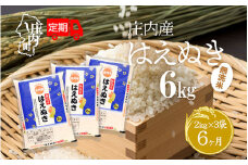 ＜11月中旬発送＞庄内米6か月定期便！はえぬき無洗米 6kg（入金期限：2025.10.25）
