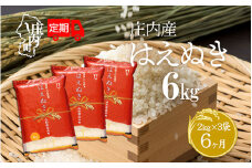 ＜11月中旬発送＞庄内米6か月定期便！はえぬき 6kg（入金期限：2025.10.25）