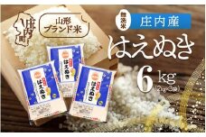 庄内町産 はえぬき無洗米 6kg 2kg×3袋 令和7年産 2025年産 ブランド米 コシヒカリの原点、亀の尾発祥の地 庄内