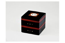 黒 5.0 皿付二段重 福丸うさぎ (箸 2膳付き・手描) ｜会津若松 漆器 特産品 [0482]