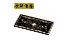 シルバー＆ゴールド 会津絵 長角トレー (手描)｜会津若松 漆器 特産品 [0525]