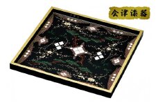 シルバー＆ゴールド 会津絵 (手描) 正角盆・長角トレー 2点セット｜会津若松 漆器 特産品 [0533]