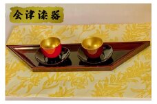 会津塗 ぐい呑み 内金地セット 朱と木地呂漆塗り 2P トレー小皿付き｜会津若松 漆器 特産品 [0492]
