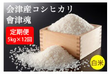 [定期便／12ヶ月] 会津産コシヒカリ「會津魂」【白米】5kg×12回｜令和6年産 こしひかり 会津若松市 お米 米 こめ 精米 [0806]