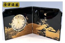 黒 屏風 初音｜会津若松 漆器 特産品 伝統工芸品 インテリア 時計 置時計 [0584]