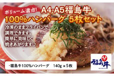 ボリューム満点！A4-A5福島牛100％ハンバーグ 5枚セット F21R-216