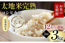 【先行予約】お米の定期便 特別栽培米 太地米完熟 【こしひかり】 玄米3kg×12か月連続 ブランド米 お米 人気 F7X-0379