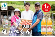 羽山のりんご ほっぺくん 大瓶（1L）2本入り りんごジュース 果汁100％ 国産 ストレート アップル 無添加 リンゴジュース おすすめ お中元 お歳暮 ギフト 二本松市 ふくしま 福島県 送料無料【羽山果樹組合】