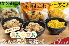 美味しく長持ち！長期保存食アルファ米３種類セット９パック入り F20C-843