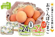 三浦さんちの平飼い卵 おさんぽたまご(生卵と温泉玉子セット) 生卵24玉入り、温泉玉子24玉入り(計48玉) 伊達市 福島県 国産 養鶏場直送 卵 たまご 玉子 生卵 鶏卵 温泉たまご F20C-953