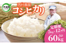 米 定期便 コシヒカリ 60kg ( 5kg × 12ヶ月 ) 《 令和6年 》 福島県 大玉村 西村農園  ｜ こしひかり 精米 定期 12回 コメ ｜ nm-kh05-t12-R6