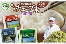【 令和5年産 】【 西村農園 の お米 】 3品種 食べ比べ キューブ米 贈答用 900g（ コシヒカリ 、 ひとめぼれ 、 天のつぶ　各300g ）【09028】 福島県 大玉村 内祝 贈答 お歳暮 御年始 こしひかり ヒトメボレ てんのつぶ