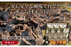 ＜特選＞西会津産 乾燥きくらげ 中セット(黒30g×6袋) 完全無農薬 乾燥 きくらげ 国産 木耳 キクラゲ 食品 F4D-0227