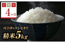 ＜定期便4ヶ月＞ 令和7年産米  西会津産米コシヒカリ 精米 5kg F4D-1485