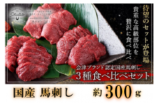＼レビュー投稿でお米プレゼント／国産 馬刺し 高級部位 3種食べ比べセット 約300g 大久保商店 (自家製にんにく辛子味噌&あごだし醤油付) 300g ばさし 馬 馬刺し 馬肉 本格 自家製 味噌[№5771-1297]