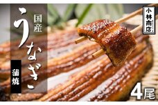 うなぎの六三 こばやし商店 国産 蒲焼うなぎ 約135g×4尾 自家製たれ4個付 木箱入【1605318】