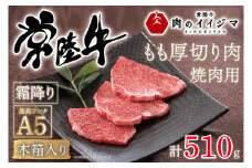 お中元 肉 常陸牛A5 焼肉用 霜降りもも厚切り肉 510g ＜木箱入り・特製タレ付き＞ プレゼント 誕生日 内祝い お礼 出産祝い 快気祝い 箱入り 熨斗 ギフト対応 茨城県 水戸市（DU-35）