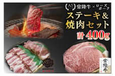 【常陸牛 A5ランク・ローズポークステーキ焼肉セット】常陸牛サーロイン200g＋ローズポーク200g（ロース100g・ばら100g） 冷凍 国産牛 和牛 牛肉 豚肉　ブランド豚 茨城県 水戸市 食べ比べ セット商品 国産 BBQ 15000円以内 老舗精肉店 EK-59
