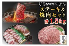【常陸牛 A5ランク・ローズポークステーキ焼肉セット】常陸牛サーロイン900g（300g×３枚）＋ローズポーク600g（ロース300g・ばら300g） 冷凍 国産牛 和牛 牛肉 豚肉　ブランド豚 茨城県 水戸市 食べ比べ セット商品 国産 BBQ  老舗精肉店 EK-61
