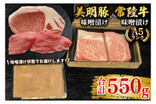 【常陸牛 A5ランク・美明豚味噌漬けセット】常陸牛味噌漬け350g＋美明豚200g(ロース100g・ヒレ100g) 冷凍 国産牛 和牛 牛肉 豚肉　ブランド豚 茨城県 水戸市 食べ比べ セット商品 国産 20000円以内 老舗精肉店 EK-66

