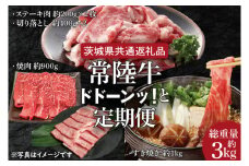 【3ヶ月定期便】常陸牛どどーんっ！と定期便 総重量約３kg超え【茨城県共通返礼品】（HI-8）