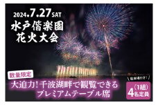 JH-1　【5組限定】令和６年７月27日（土）水戸偕楽園花火大会　大迫力！千波湖畔で観覧できるプレミアムテーブル席（4名席）　駐車場付き！
