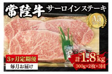 【3か月定期便】【常陸牛 A5ランク】サーロインステーキ　600ｇ（300ｇ×２枚） 冷凍 国産牛 和牛 牛肉 茨城県 水戸市  国産 老舗精肉店（EK-2_1）